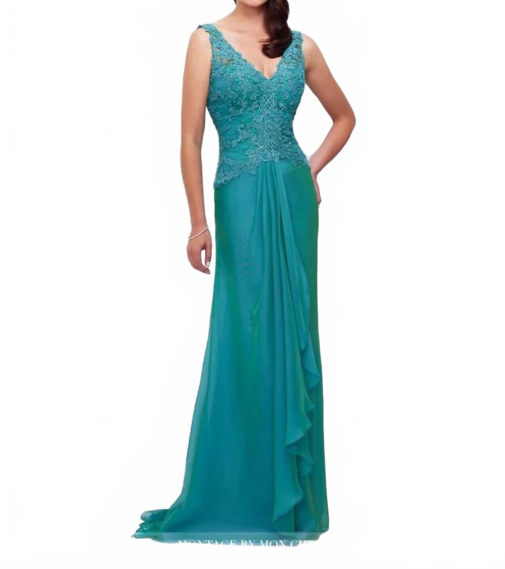 NEW MONTAGE BY MON CHERI formal gown in patina